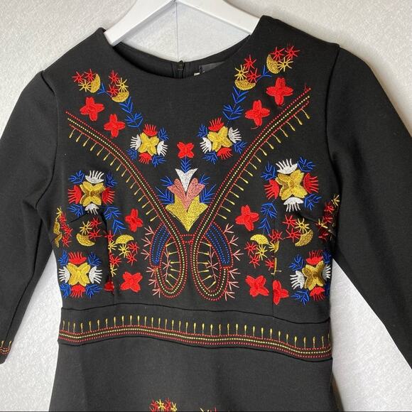 Lai Meng Five Cats Embroidered Floral Dress Fit And Flare Black Size Medium - Picture 4 of 7